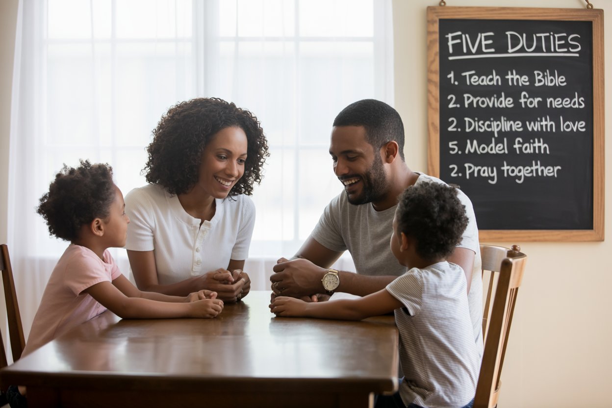 What are the five duties of Christian parents toward their children?