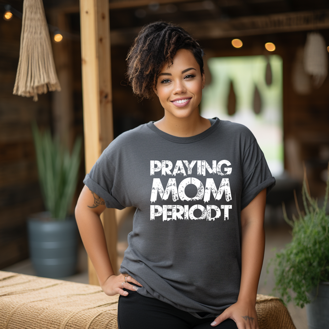 Praying Mom Periodt (White Font) Women's Fitted T-Shirts