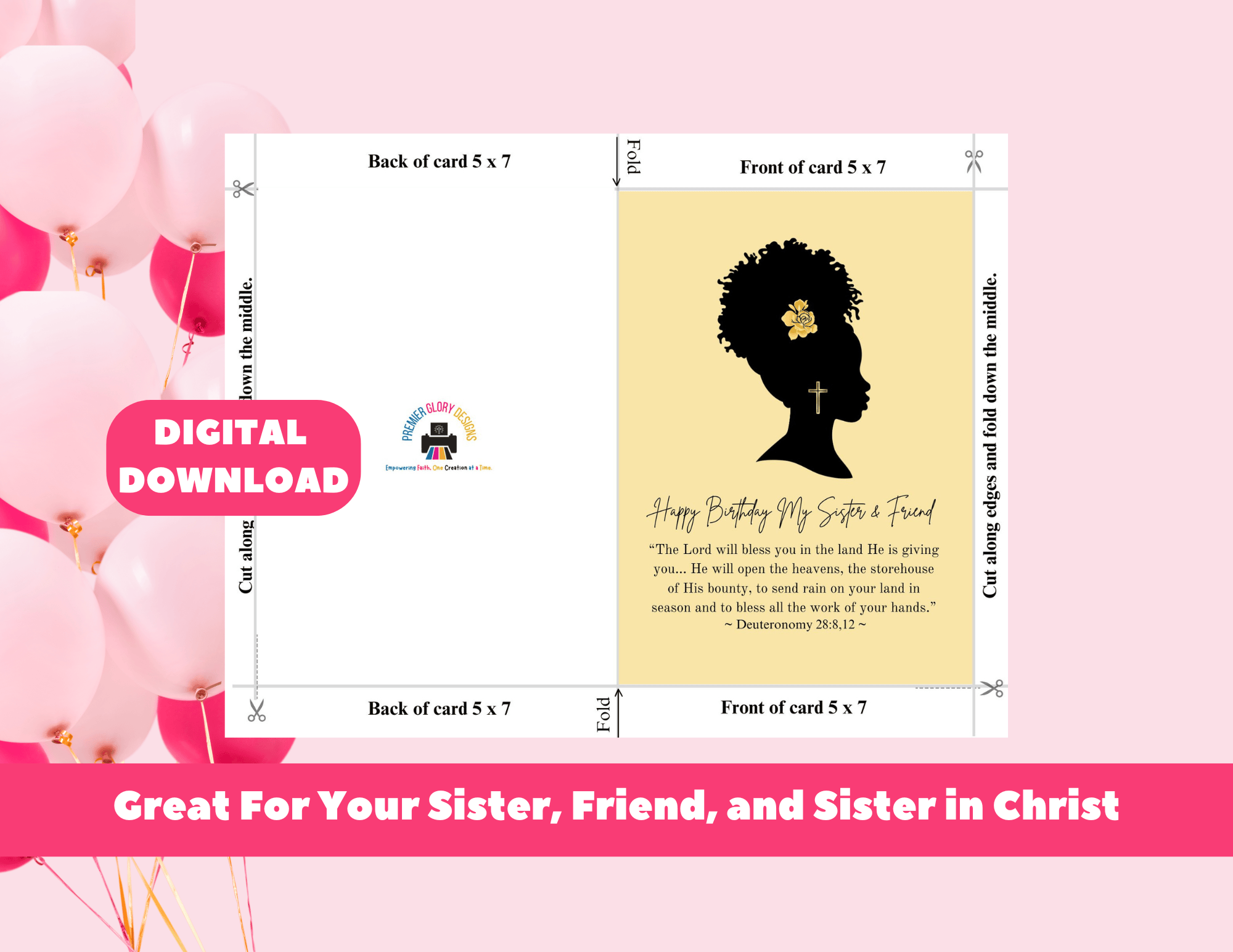 Premier Glory Wear Digital Prayer Cards Sister Friend Christian Birthday Cards – Printable Faith Set